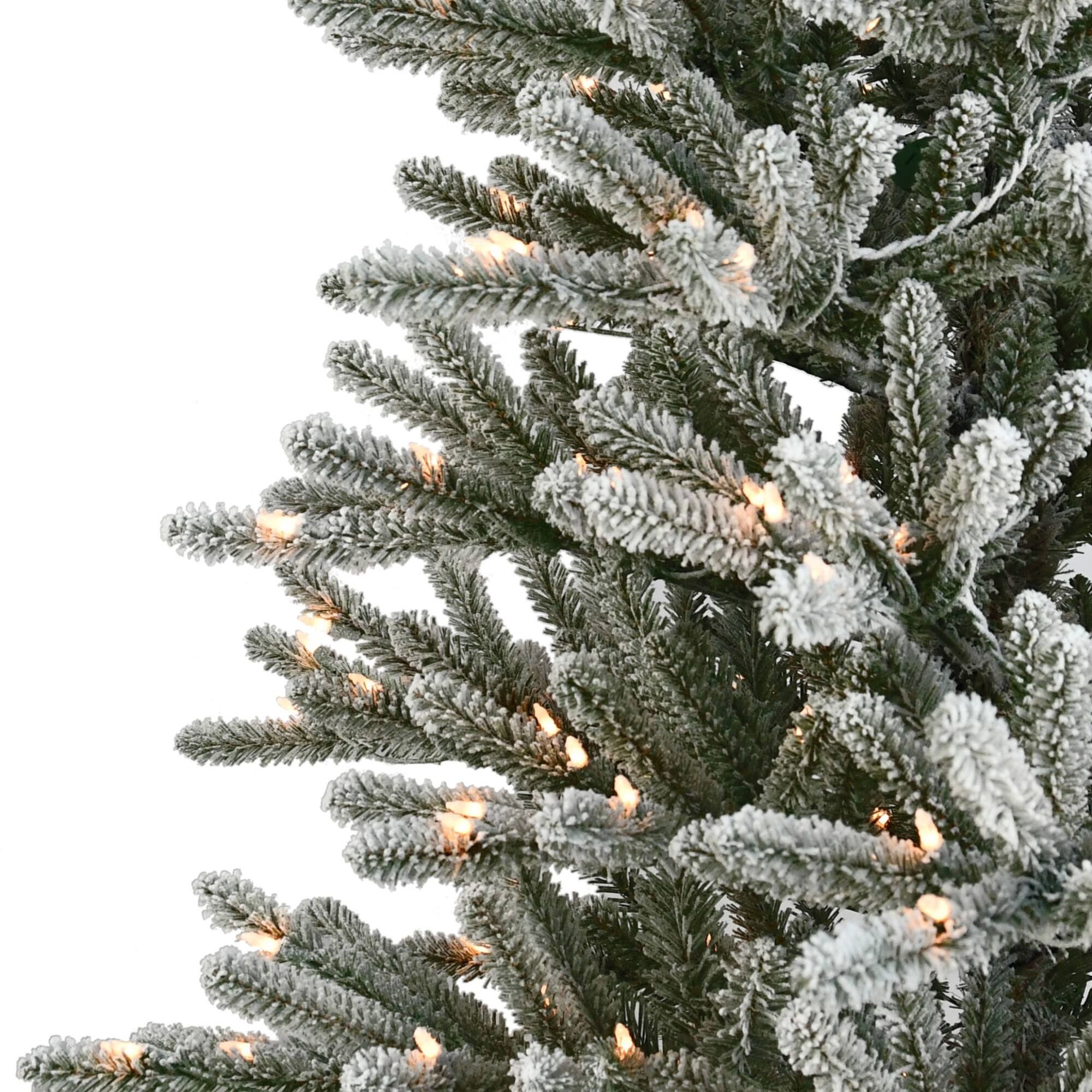 7.5ft. Pre-Lit Flocked Franklin Fir Artificial Christmas Tree, Clear LED Lights